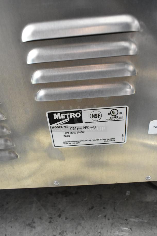 Alt text: "Metro C519-PFC-U stainless steel proofing cabinet, brand new scratch and dent, 120V 1 phase, NSF and UL listed."