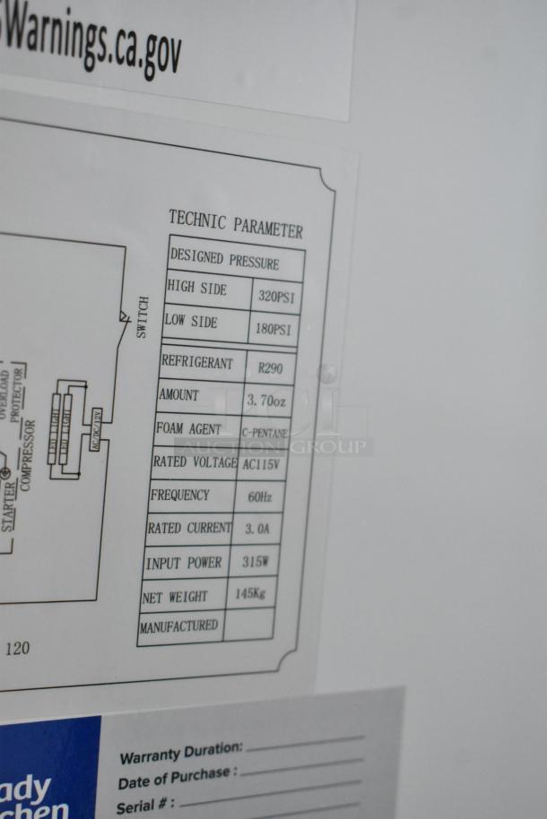 New Avantco 178GDC23HCB commercial cooler label shows technical specs: 320PSI pressure, R290 refrigerant, 115V, 315W power.