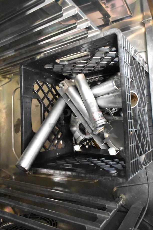 Rational LM100EE.AXXXX combi convection oven interior, showing stainless steel components and rack, excellent condition.
