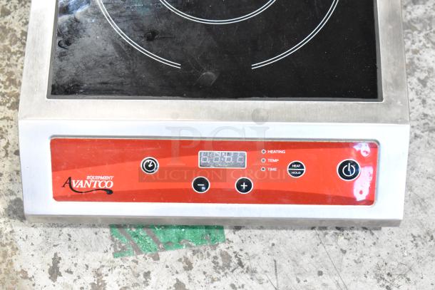 Brand new Avantco 17IC3500 stainless steel countertop induction range, electric, 208-240V, single burner, digital controls.