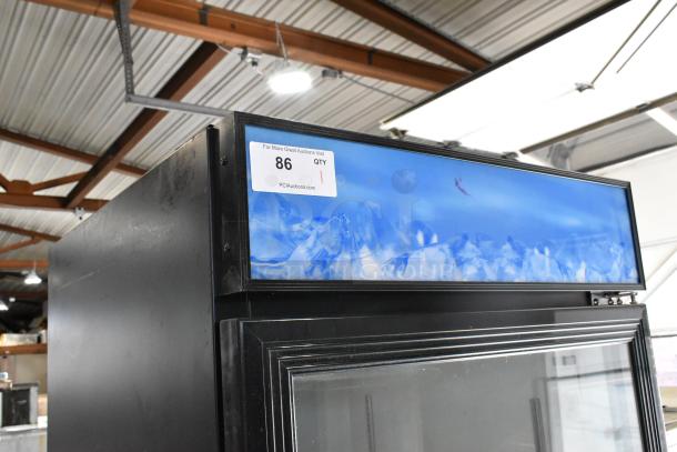 EGDM-29B Metal Single Door Reach-In Cooler Merchandiser with poly-coated racks, commercial casters, 115V, 1 phase.
