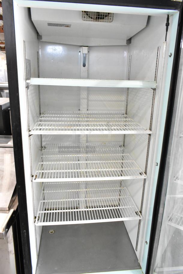 EGDM-29B Metal Single Door Reach-In Cooler Merchandiser with poly-coated racks, commercial casters, model EGDM-29B, 115V.