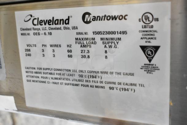 Convotherm OES-6.10 combi convection oven label, showing model, voltage, and UL certification details.