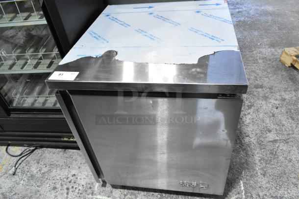 2021 Asber AUTF27 stainless steel undercounter freezer, single door, 115V. Display tag shows item number 91.