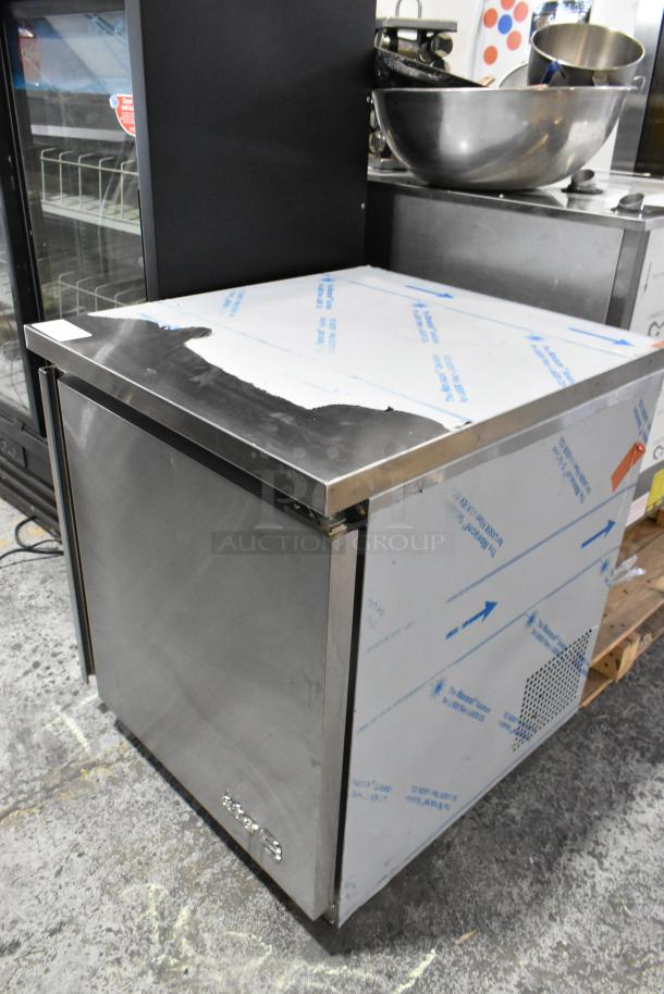 2021 Asber AUTF27 stainless steel commercial undercounter freezer, single door, 115 volts, 1 phase, protective film intact.