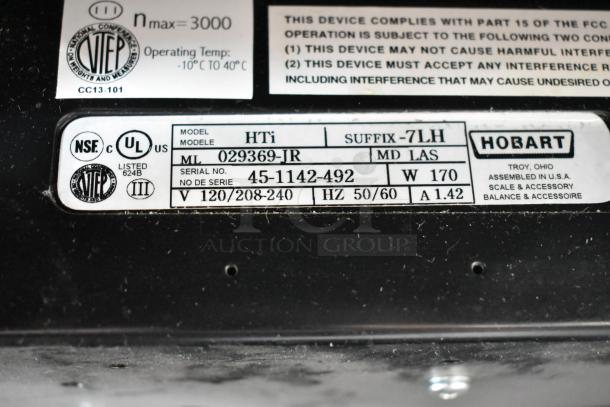 2016 Hobart HTi Metal Commercial Food Scale, 120/208-240V, 1 Phase, serial 45-1142-492, NSF/UL listed.