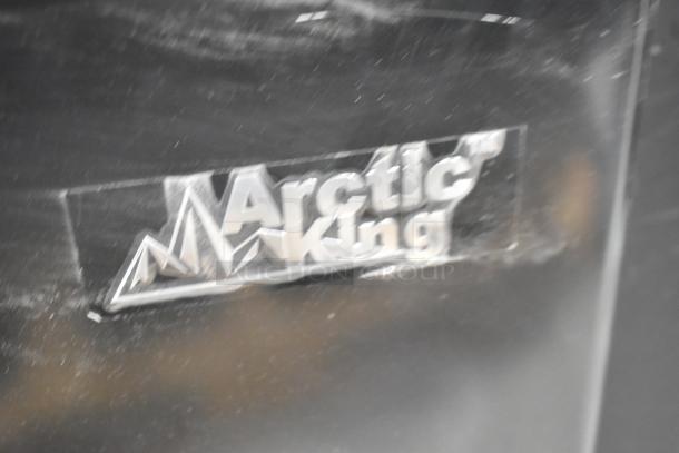 2024 Arctic King ATMP032AEB Mini Cooler label, featuring mountain logo, 115V, 1 Phase. Includes freezer, high-value auction item.
