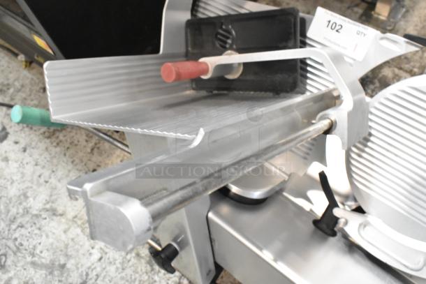 2019 Bizerba GSP H metal commercial countertop meat slicer, excellent condition, 115 volts, 1 phase, with blade guard.