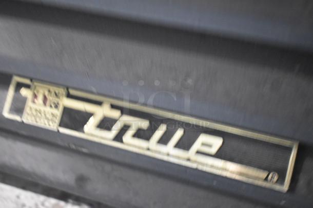 2019 True GDM-41SL-60-LD metal cooler logo. Commercial reach-in merchandiser, 2 doors, 115 volts, poly racks included.
