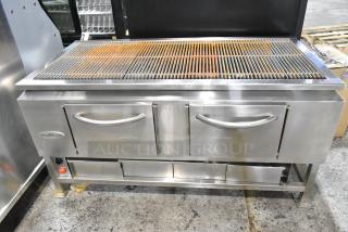 Champion Tuff 782TG60 stainless steel 60" wood-burning grill, industrial-grade, dual doors, sturdy build, used condition.