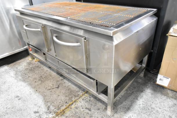 Champion Tuff 782TG60 stainless steel 60" wood-burning grill. Features dual doors, robust handles, and durable construction.