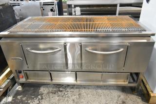 Brand new Champion Tuff 782TG60 stainless steel 60" wood-burning grill, scratch and dent condition, visible logo plate.