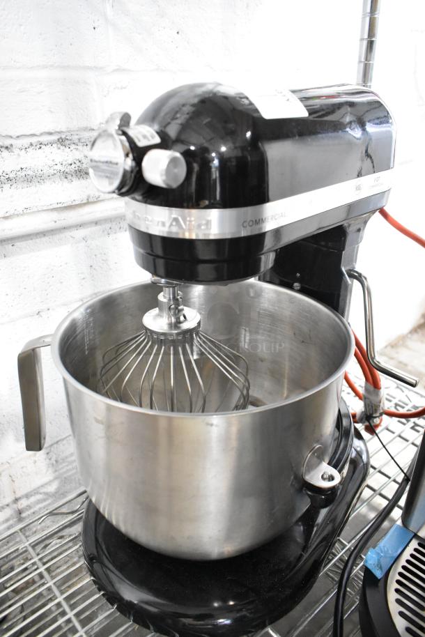 Brand new KitchenAid KSM8990OB black 8 Qt. mixer with metal bowl, paddle, and dough hook. 115V, 1 Phase. Scratch and dent condition.