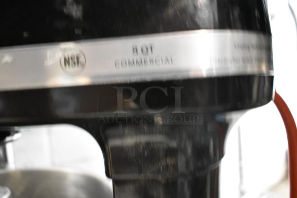 KitchenAid KSM8990OB black 8 qt. commercial mixer, scratch and dent, visible NSF label, bowl lift design.
