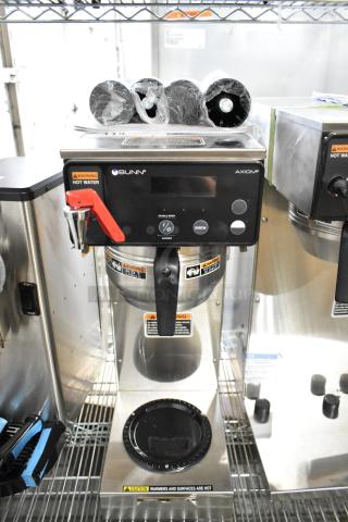 BRAND NEW SCRATCH AND DENT! 2025 Bunn SINGLE AXIOM 15 38700.0043 Stainless Steel Commercial Coffee Machine w/ Hot Water Dispenser and Metal Brew Basket. 120 Volts, 1 Phase. - Item #1208559