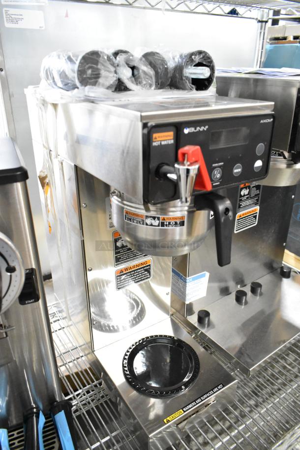 BRAND NEW 2025 Bunn SINGLE AXIOM 15 Coffee Machine. Stainless, hot water dispenser, metal brew basket. 120V, 1 Phase.