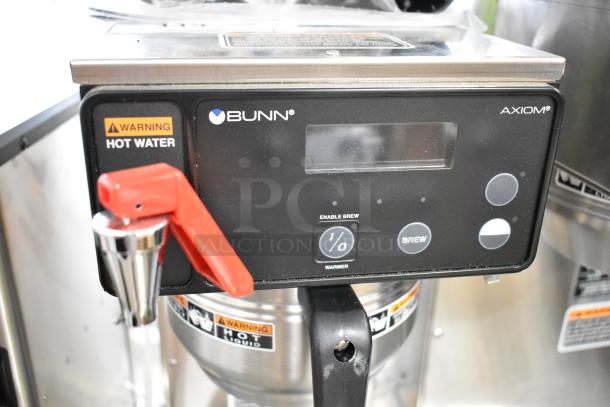 Brand new Bunn SINGLE AXIOM 15 coffee machine, stainless steel, with hot water dispenser and metal brew basket. Model 38700.0043.