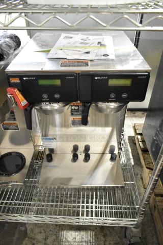 BRAND NEW SCRATCH AND DENT! 2025 Bunn 38700.0013 AXIOM TWIN APS Twin Airpot Coffee Brewer w/ Hot Water Dispenser and 2 Metal Brew Baskets. 120/240 Volts, 1 Phase. - Item #1208560