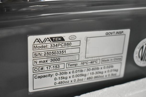BRAND NEW AvaTek 334PCS60 60 lb. Digital Price Computing Scale. Model: 334PCS60, S/N: 250503351, Capacity 0-60 lb.