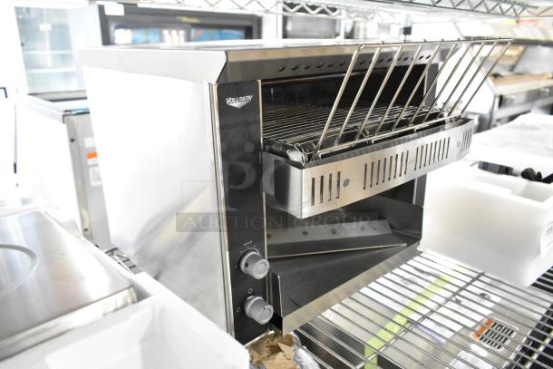 Brand new Vollrath CT2-120350 JT1 conveyor toaster, 120V, 1 phase, 1.5" opening, stainless steel, slight scratches visible.