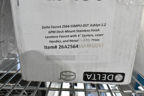 Delta Faucet 2564-SSMPU-DST Ashlyn, stainless finish, 1.2 GPM, deck-mount lavatory faucet, lever handles, new condition.