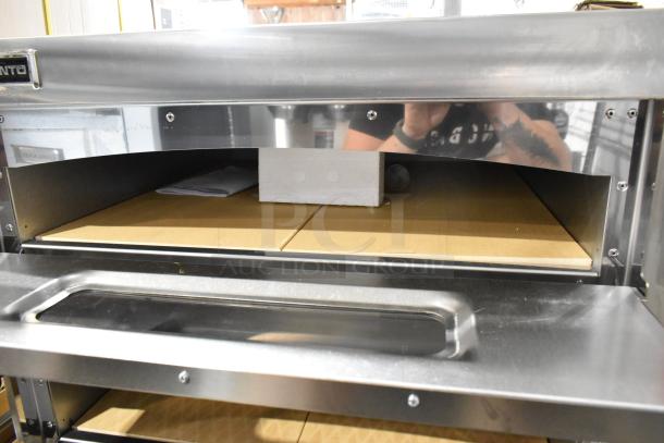 Trento stainless steel 2-deck pizza oven with cooking stones, brand new with minor scratches, 230 volts, countertop model.