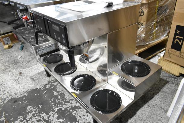 BRAND NEW 2024 Bunn AXIOM 0/6 TWIN coffee brewer, stainless steel, 12-cup, 6 warmers, 2 metal brew baskets, hot water dispenser.