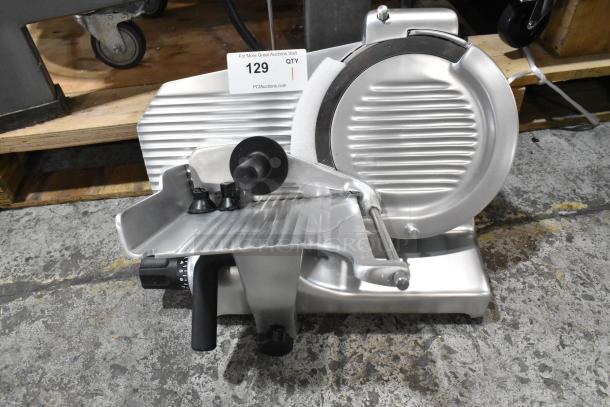 Brand new Globe G10 10" manual slicer with blade sharpener, 1/3 hp, 115V, 1 phase; scratch and dent condition.