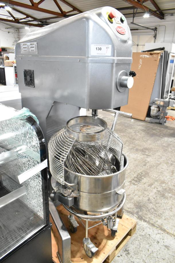 Avantco 177MX60H 60 Qt. commercial dough mixer, brand new with bowl, dolly, guard, and hook. 240V, 3 phase.