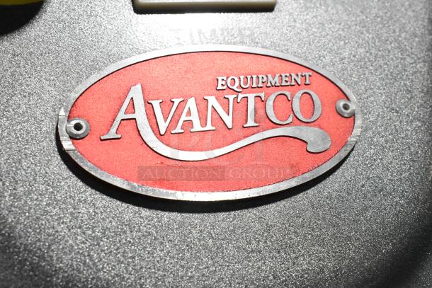 Avantco Equipment label on 177MX60H metal commercial dough mixer, highlighting the brand name.