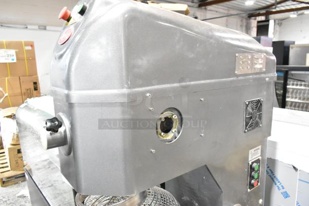 Brand new Avantco 177MX60H 60 Qt. commercial dough mixer, scratch and dent condition, with attachments and bowl dolly.