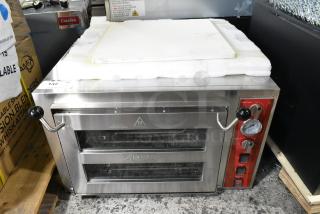 BRAND NEW SCRATCH AND DENT! Avantco 177DPO18DS Stainless Steel Commercial Countertop Electric Powered Double Deck Countertop Pizza/Bakery Oven. 240 Volts, 1 Phase. - Item #1208587