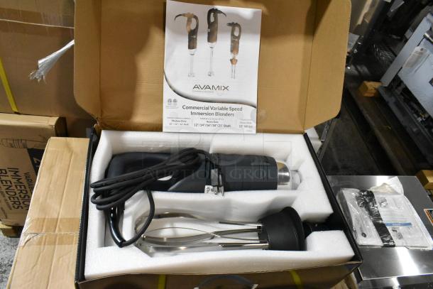 Brand new 2023 AvaMix 928IBHDW10 heavy-duty variable speed immersion blender with 10" whisk, 1 1/4 hp. Boxed with manual.