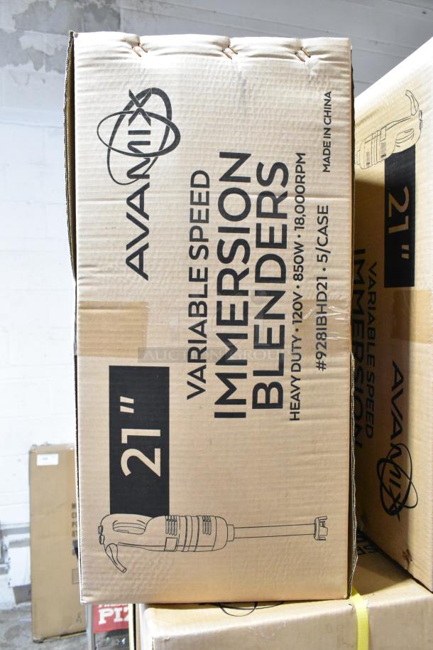 5 new AvaMix 928IBHD21 21" immersion blenders in boxes. Features heavy-duty, variable speed, 1 1/4 hp, 115V.