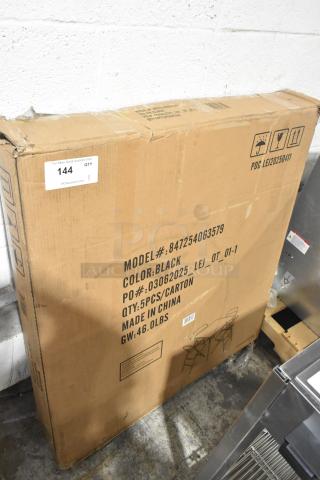 Cardboard box containing a scratch and dent black folding table, model 847254063579, made in China, 46 lbs.