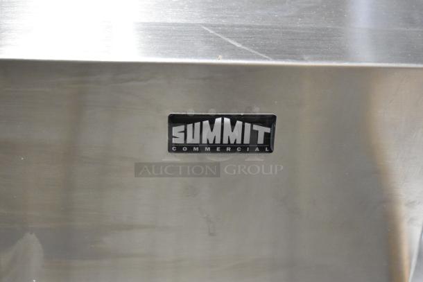 Summit STC12 stainless steel 12-bottle wine cooler, brand new, scratch and dent. Label shows "Summit Commercial."
