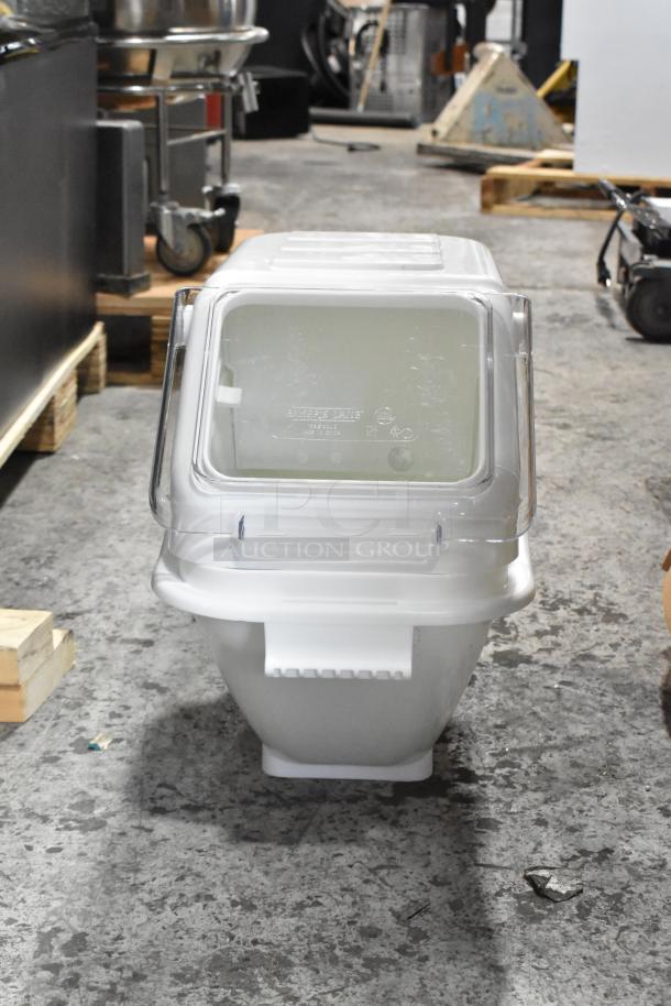 Bakers Lane 176IB100 6.3 Gallon Ingredient Bin with flip lid, label sheet, and scoop. New condition, light scratches.