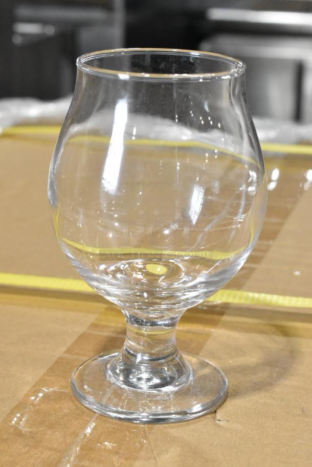 Libbey 3807 13 oz. Belgian Beer Glass, clear, tulip shape, new condition, customizable, 7 per case.