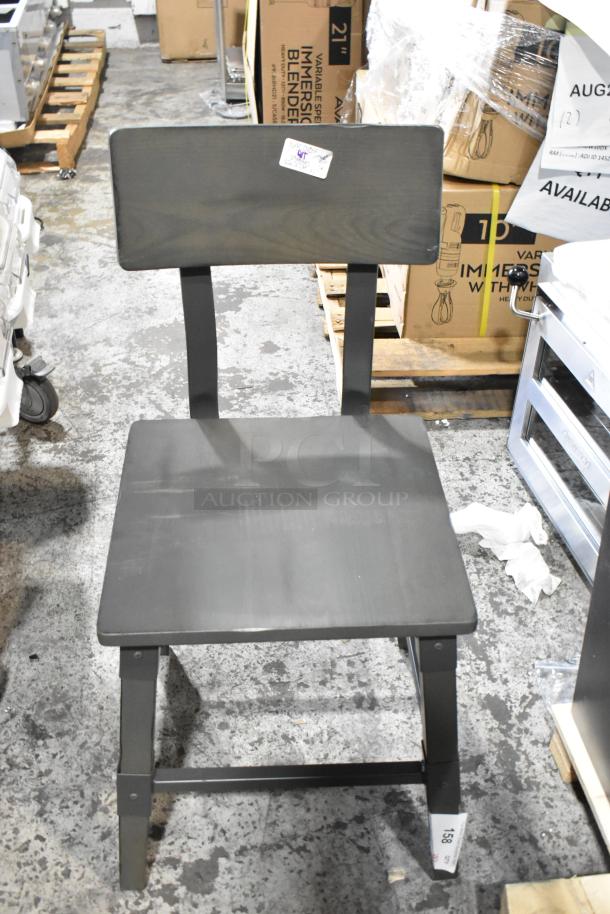 Wooden ladder back dining chair, scratch and dent condition, with manufacturer's tag. Brand new, auction item, multiples available.