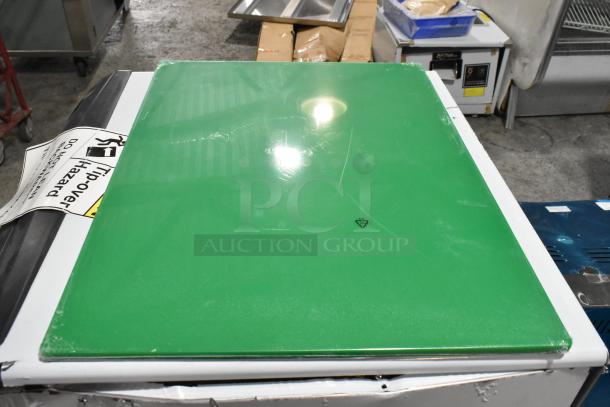 14 new Choice 24" x 18" x 1/2" green polyethylene cutting boards, minor scratches, item 40724185GN.