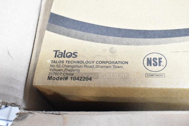 Box with Talos Technology Corporation label, Model# 1042204, showing NSF Component certification stamp.