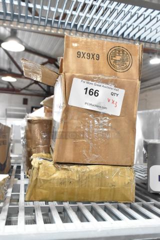 3 new scratch and dent items, including 351CASTER4 range plate casters, CYS-010 electric faucet, and parts box. Shelf 166.