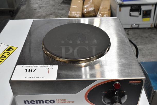 2025 Nemco 6310-1 electric countertop hot plate, brand new, with 1 solid burner, 120 volts, 1 phase, scratch and dent condition.