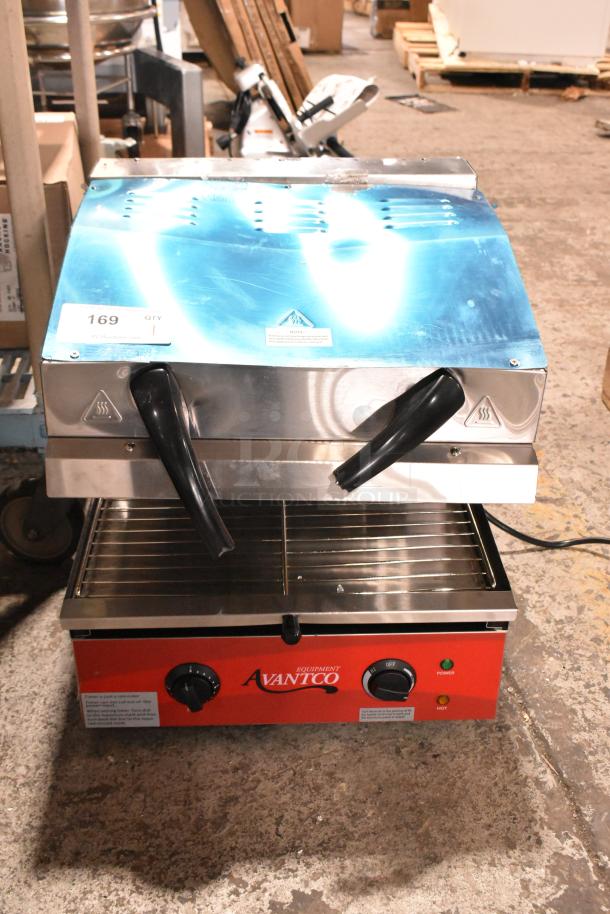 Brand new Avantco 177SAL17M 17" electric countertop salamander, stainless steel, with minor scratches and dents, 208/240V, 1 Phase.