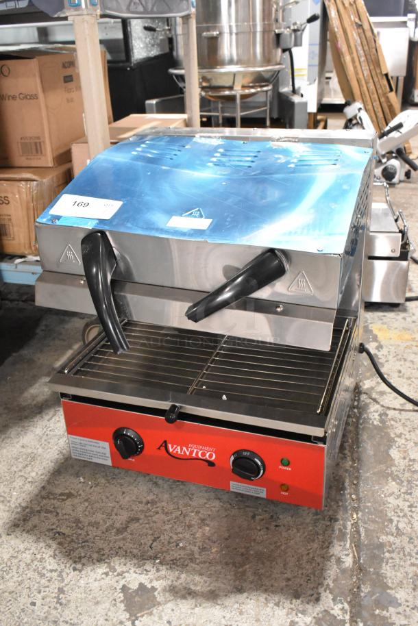 Brand new Avantco 177SAL17M electric countertop salamander, stainless steel, 17", 208/240V, 1 phase, minor dents visible.