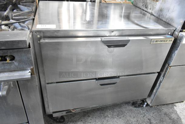 Beverage Air UCFD36AHC-2 stainless steel undercounter freezer with 2 drawers, commercial casters, 115 volts, 1 phase.