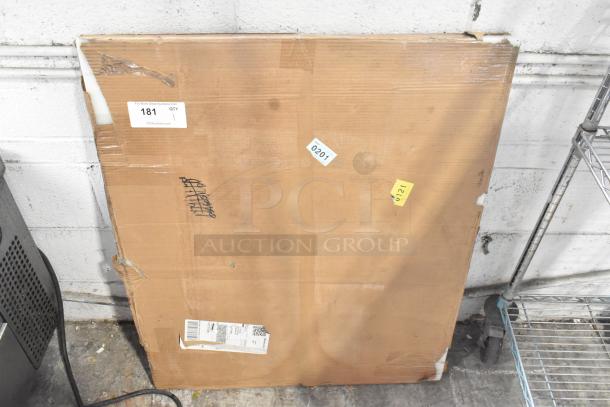 Brand new Regency 600PSWT3036F 30" x 36" poly table top in original packaging, shows minor scratches and dents. Tags visible.