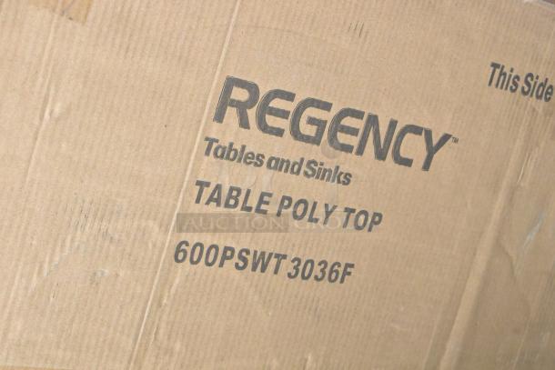 BRAND NEW SCRATCH AND DENT Regency 600PSWT3036F 30" x 36" poly table top, packaging shows item label and model number.