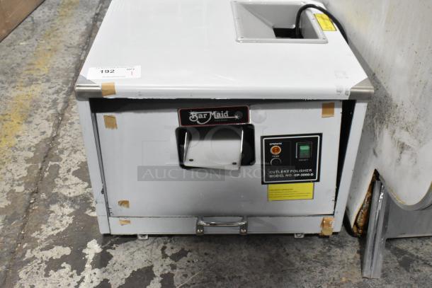 Bar Maid CP-3000-D stainless steel cutlery dryer/polisher, new with scratches and dents, 110-120V, 1 phase, visible label.