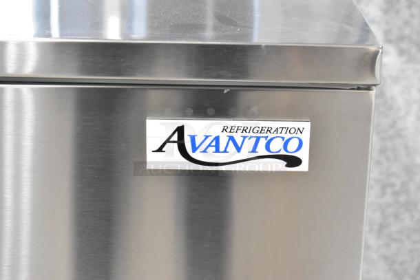 Brand new Avantco 178MC49HC stainless steel commercial milk cooler, scratch and dent, 49", on casters, 115V, 1 phase.